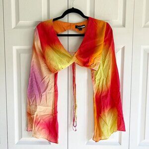 Nicole Miller Chakra Ombre Bell Sleeve Tie Dye Bra Top Women's Size Medium M